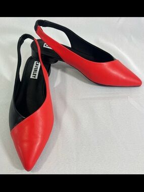 Caverley Magda Sling Back 1” Heels - Leather 7.5/38 Red/Black